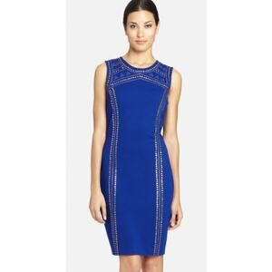 Cynthia Steffe Studded Sleeveless Sheath Dress Size 2 Blue Gold